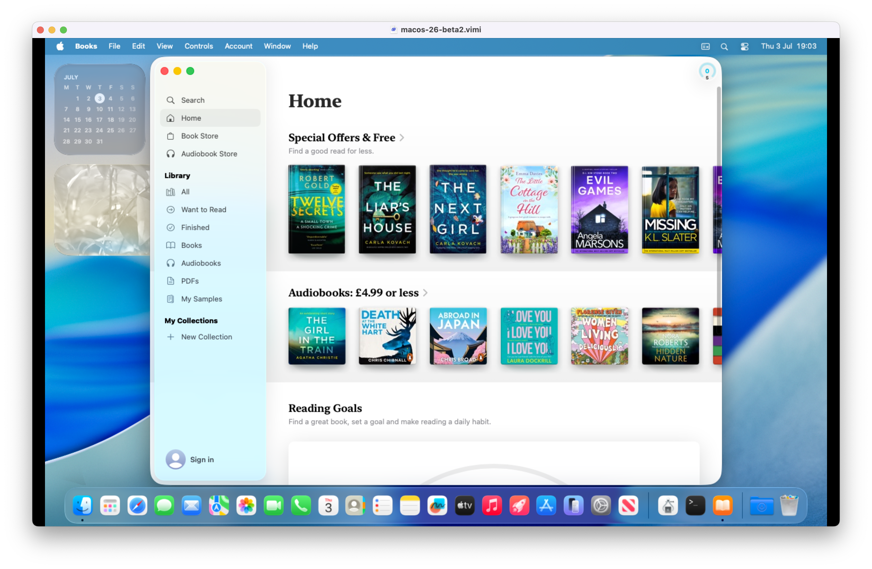 books in macOS 26 Tahoe beta (in a VM)
