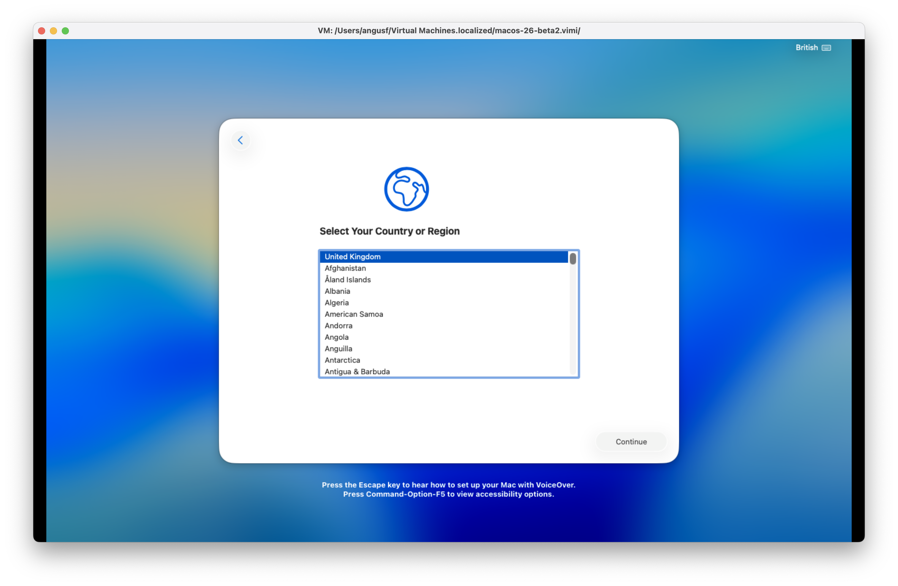 Country or region in macOS 26 Tahoe Beta 2
