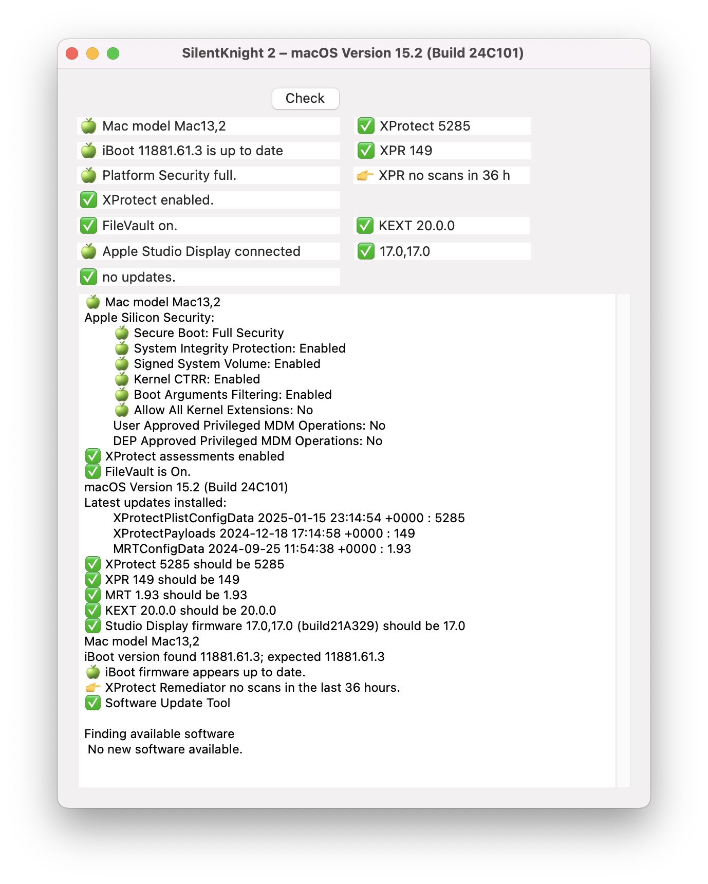 SilentKnight 2 reporting Mac Studio with an Apple silicon chip