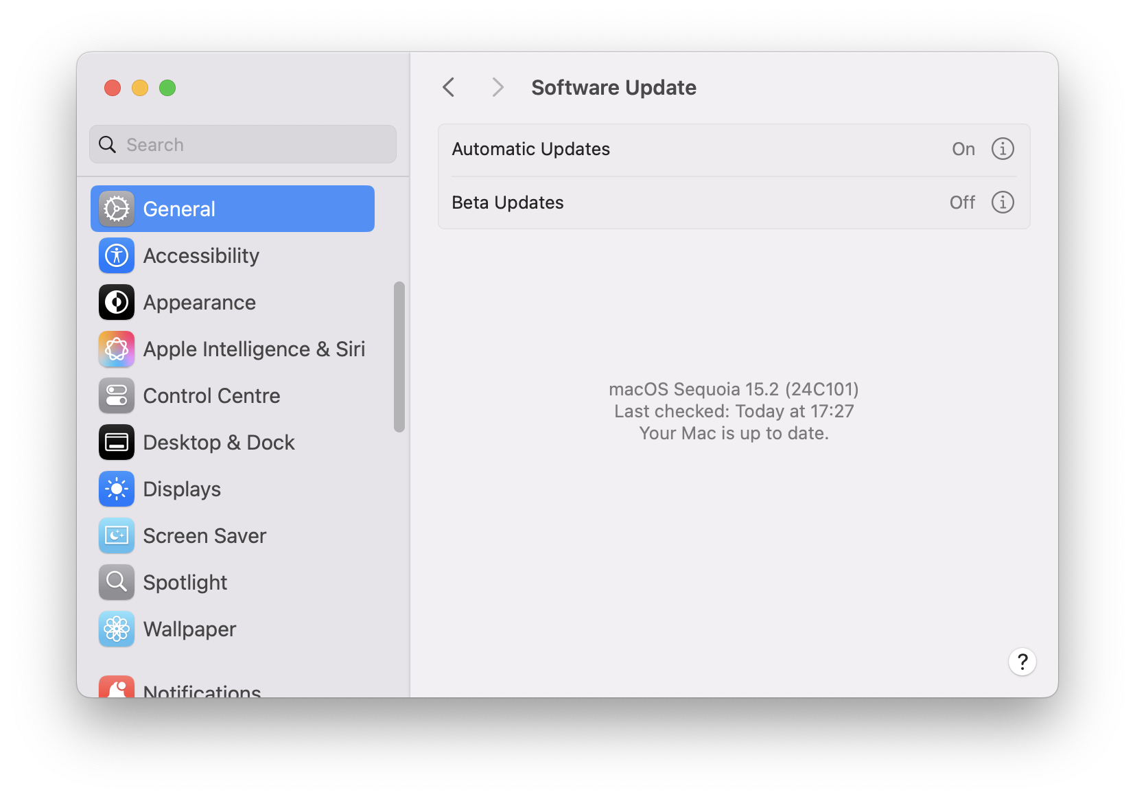 macOS System Settings, Software Update