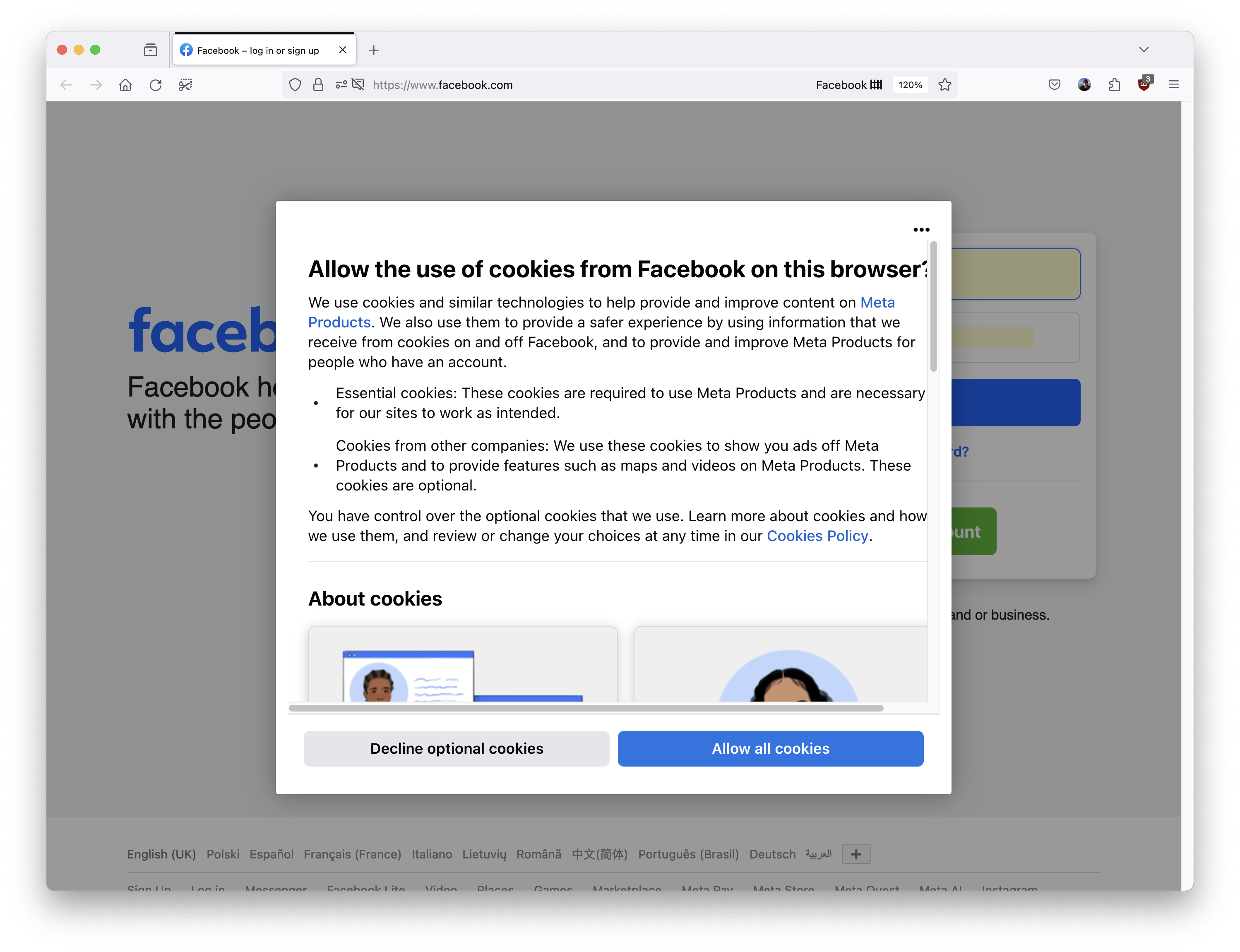Facebook Sign in screen