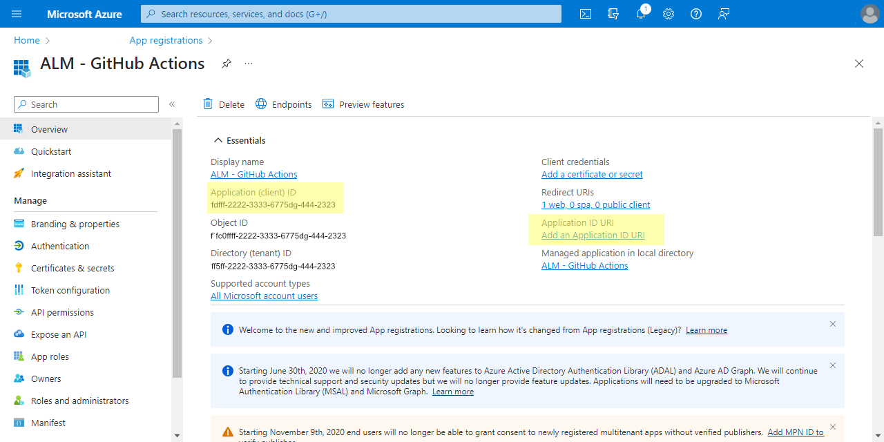 Adding the Application ID URI and getting the Application (client) ID value