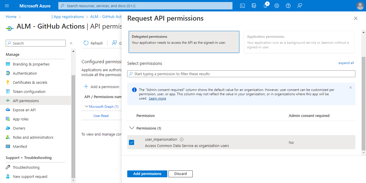 Azure - Request API permissions