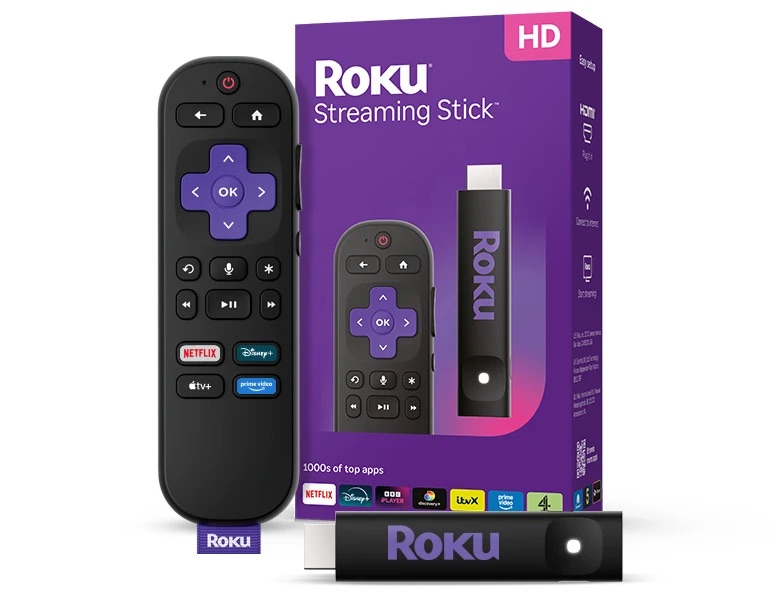 Roku Streaming Stick and Roku Voice Remote with retail box