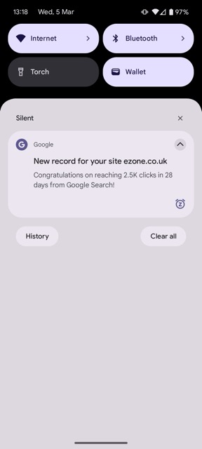 New record for your site ezone.co.uk - 2.5k clicks in 28 days from Google Search