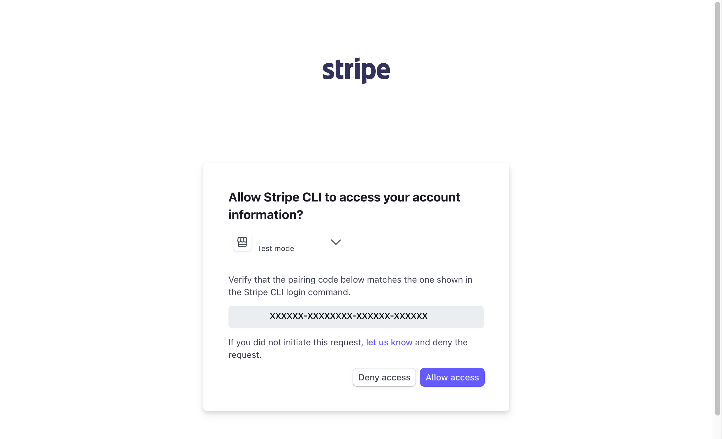 Allow Stripe CLI to access your account information (screenshot)
