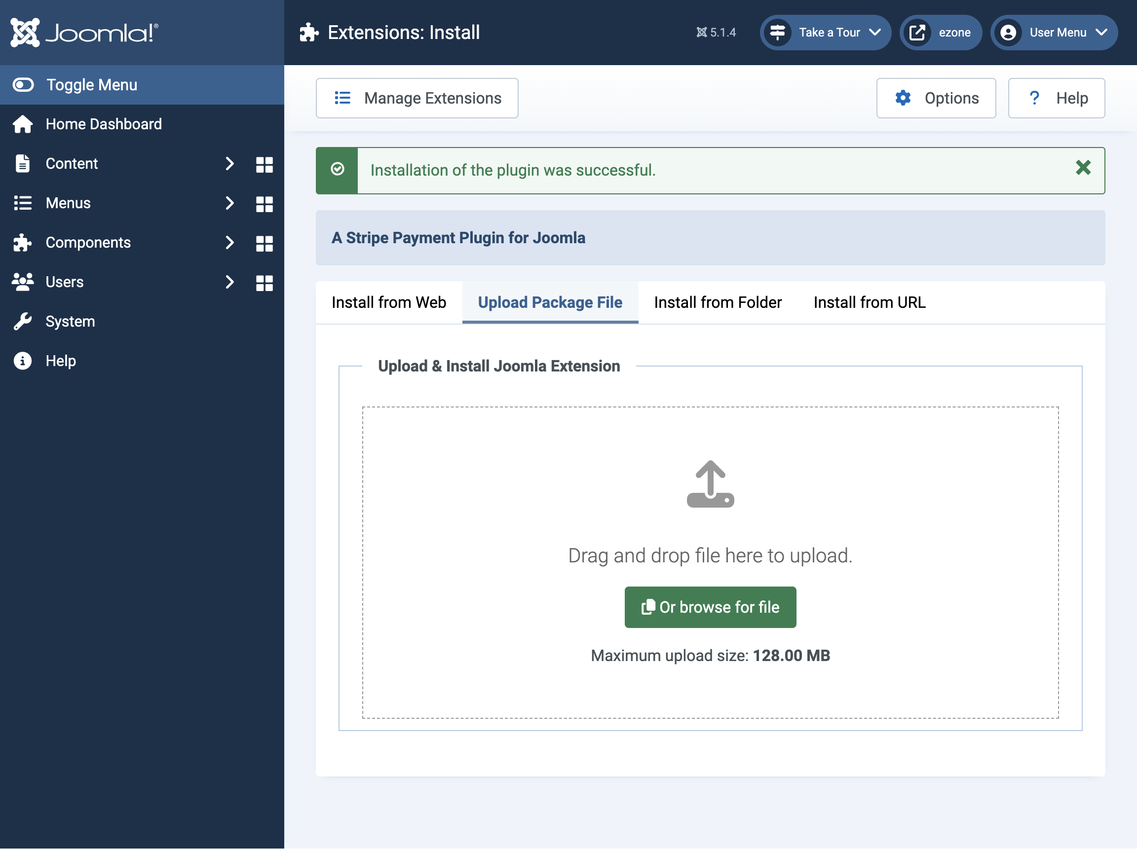 Extensions, Install success (screenshot)