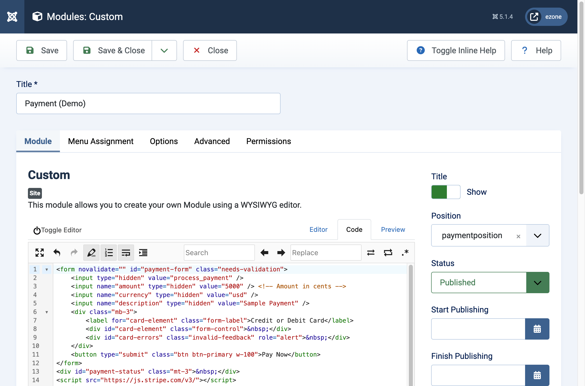 Joomla Custom HTML Module (Screenshot)