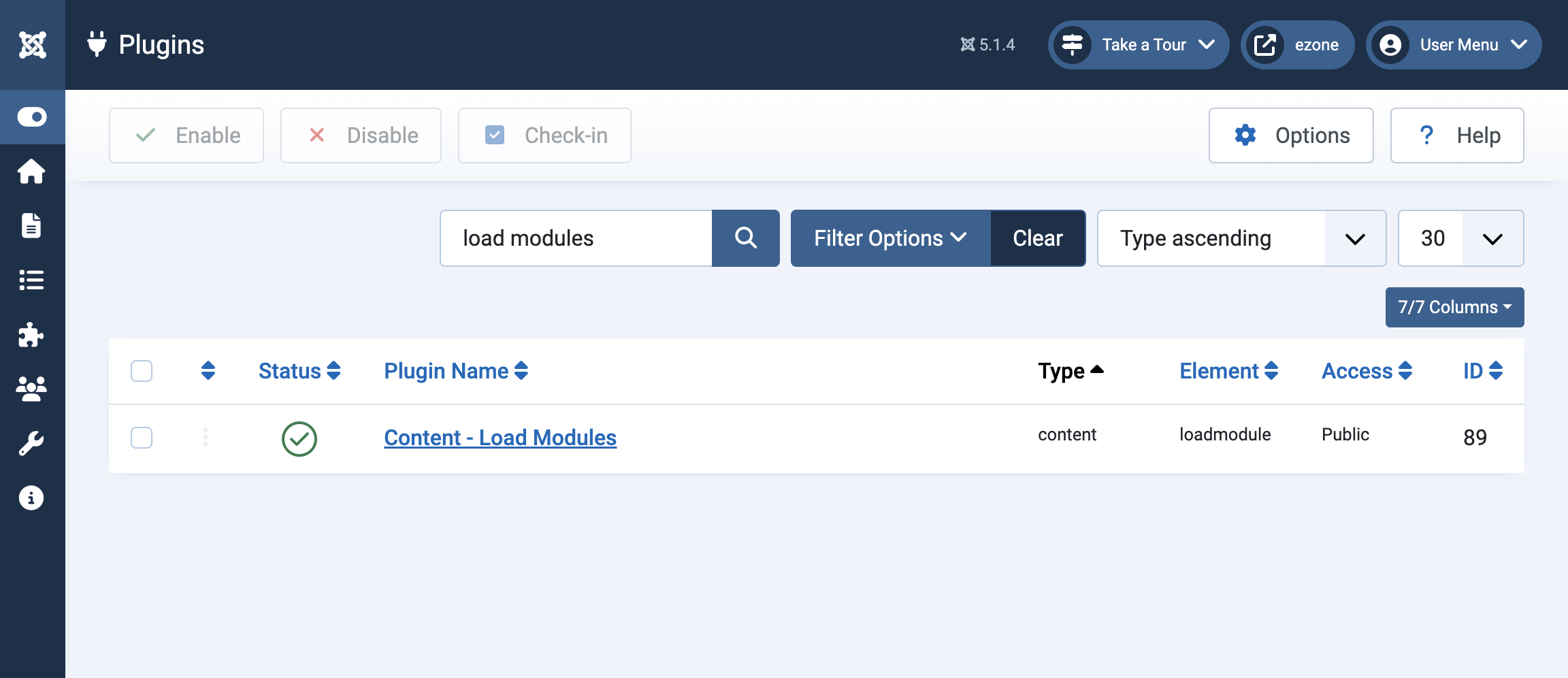 Enabling Joomla plugin Content - Load Modules (Screenshot)