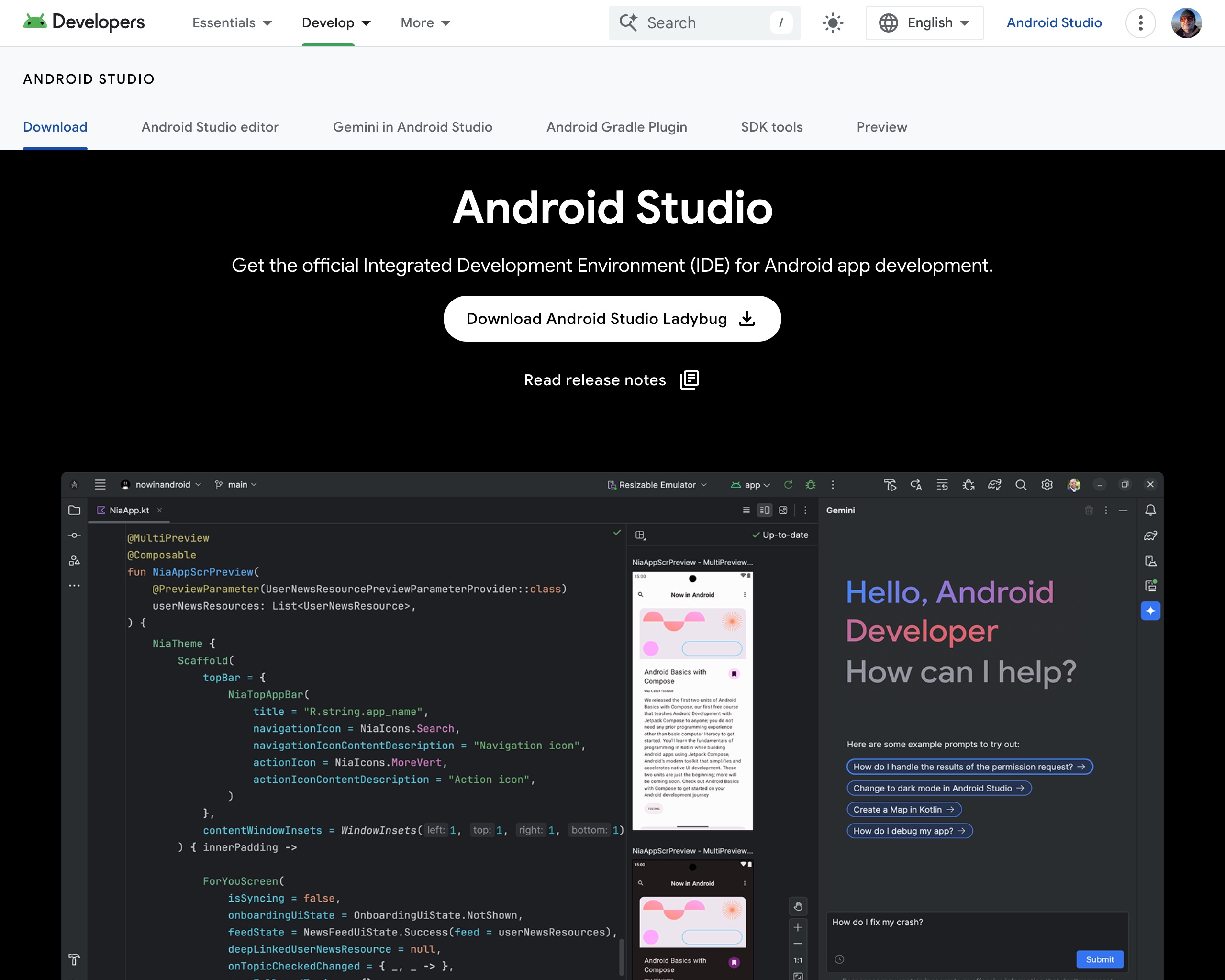 The official Integrated Development Environment (IDE) for Android app development - Android Studio Ladybug