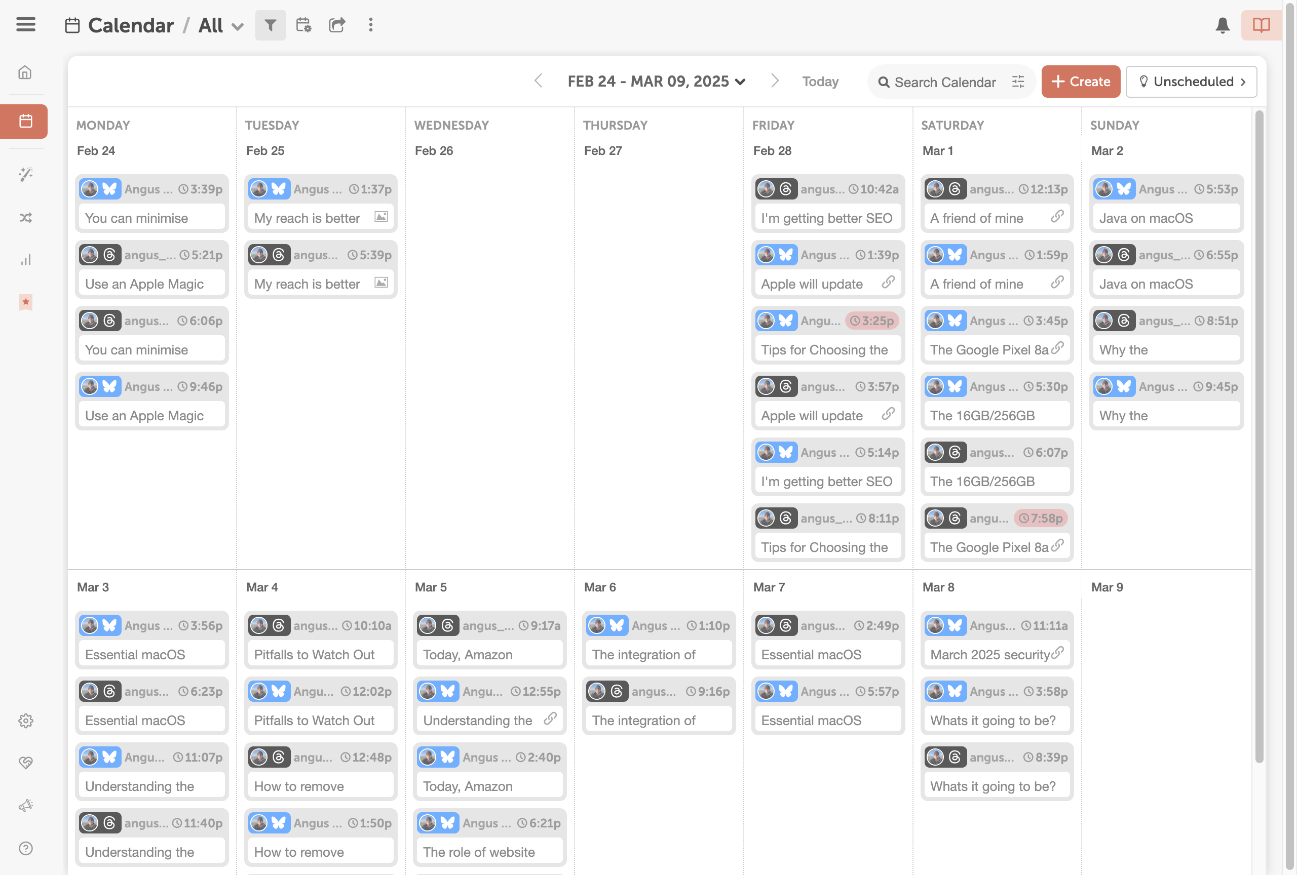 CoSchedule Customised to a 2 week view of your Social Calendar