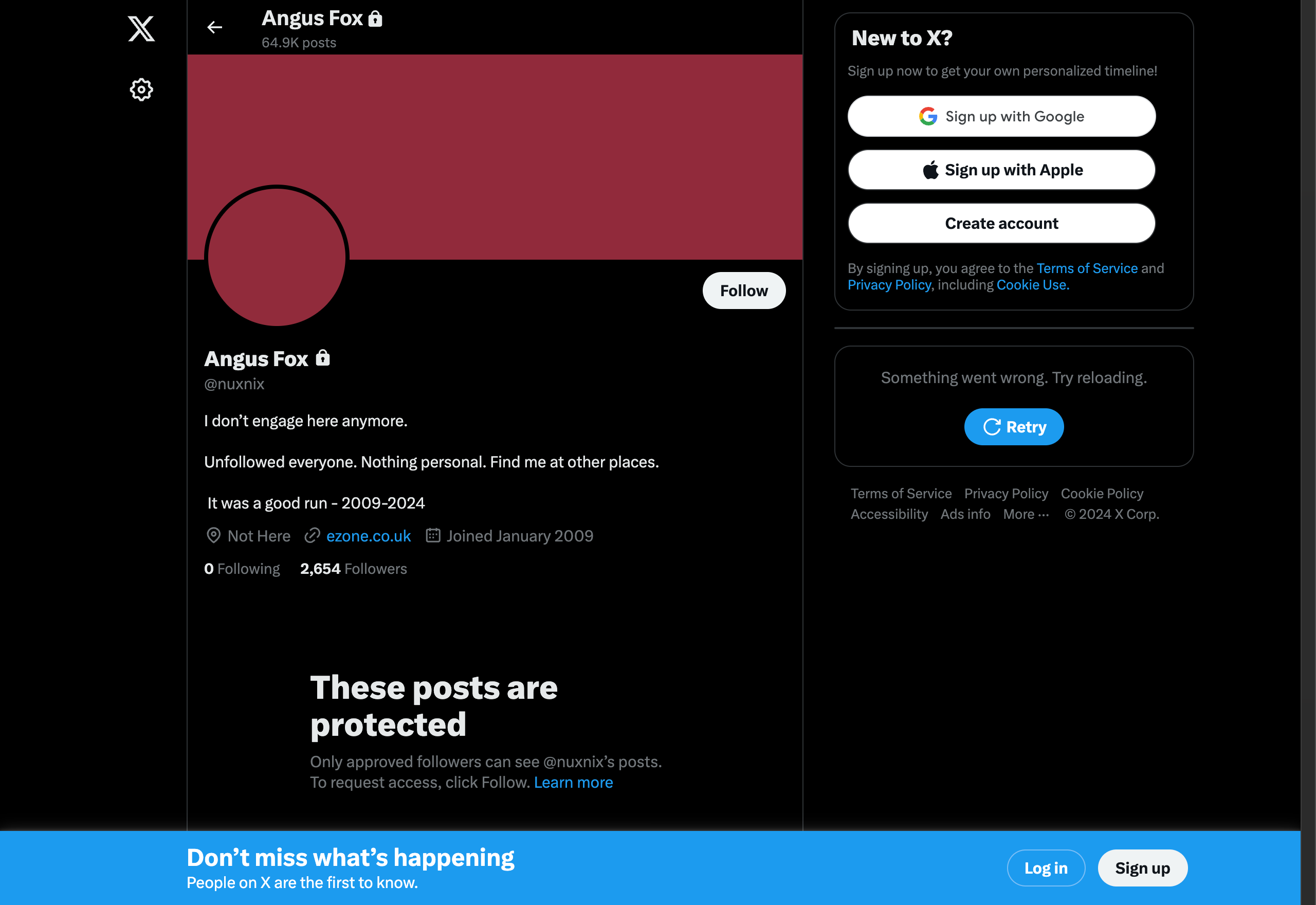 My Twitter/X profile. All thats left is a signpost to this website and a note
