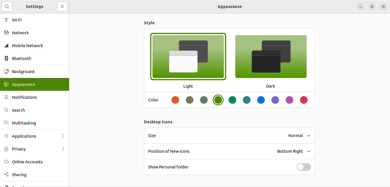 Appearance in Ubuntu