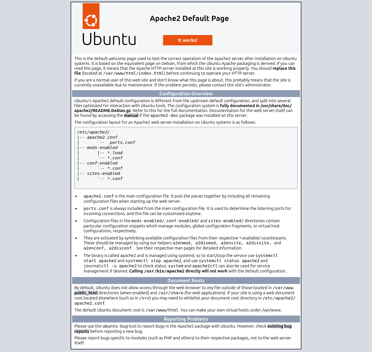 Screenshot of Apache2 Web Server installed by the lamp-server^ task in Ubuntu 24.04
