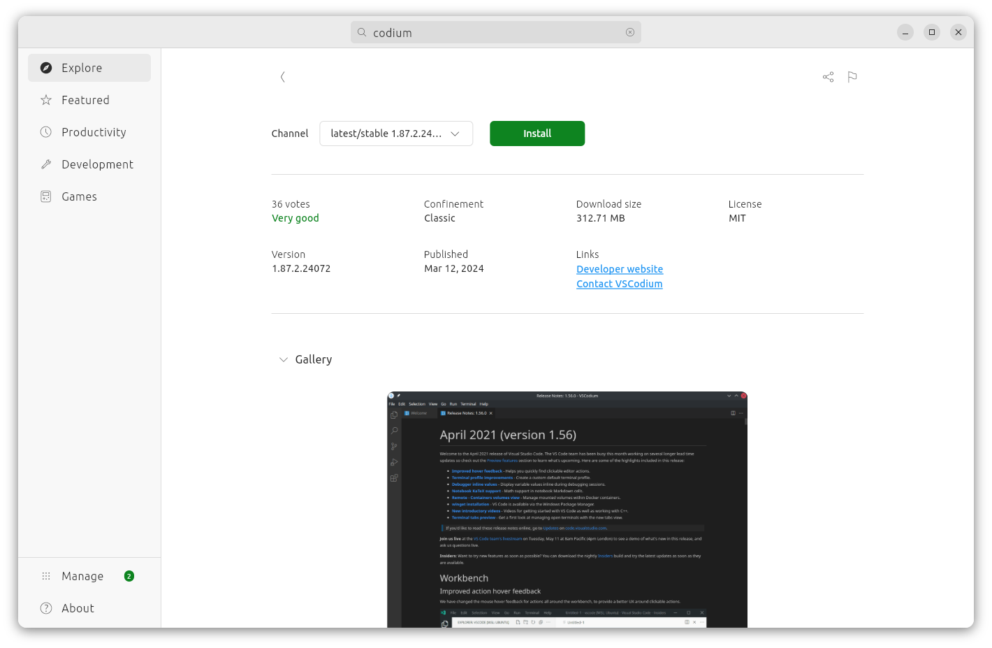 Ubuntu App Centre - Codium