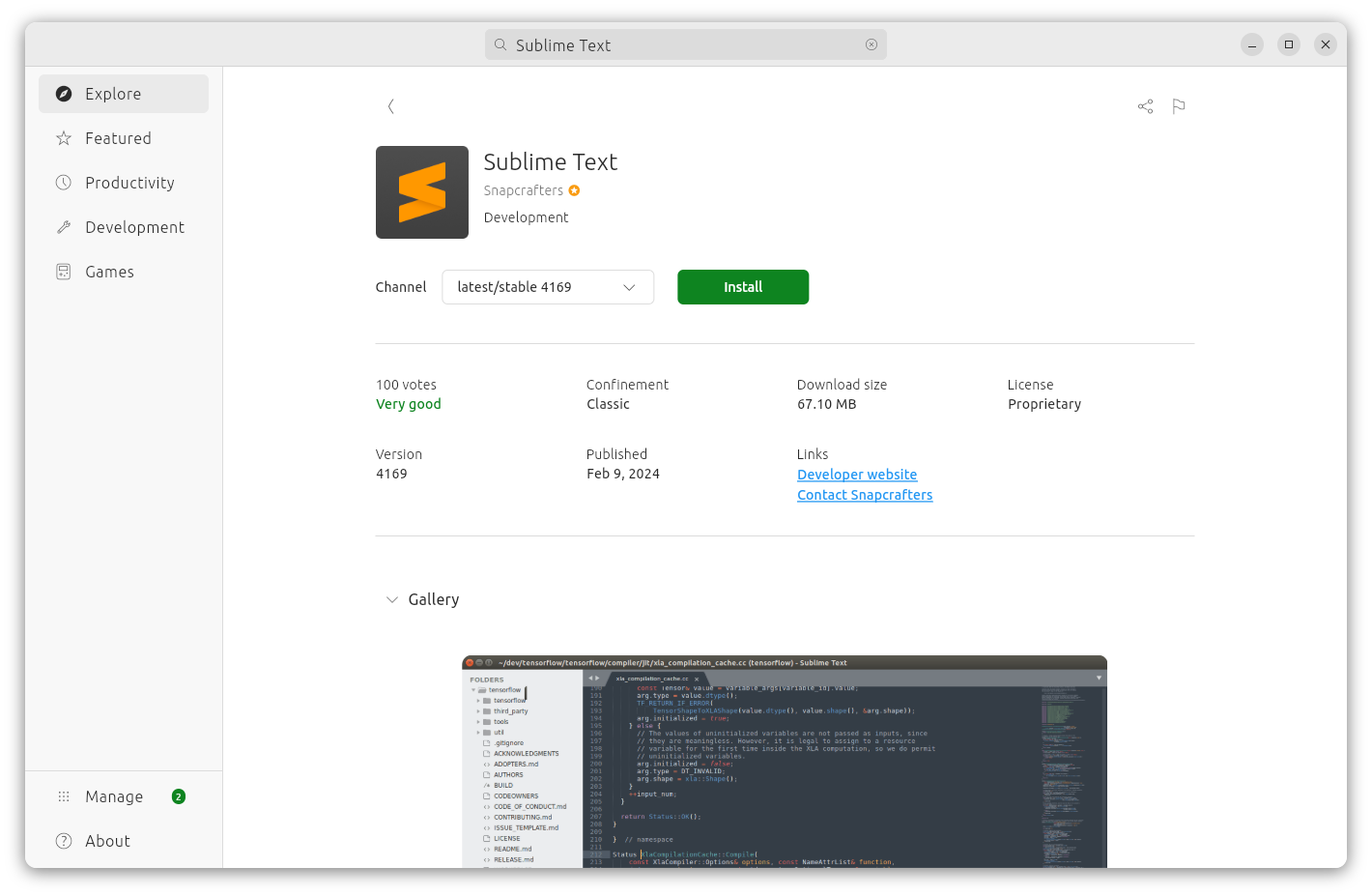 Ubuntu App Centre - Sublime Text
