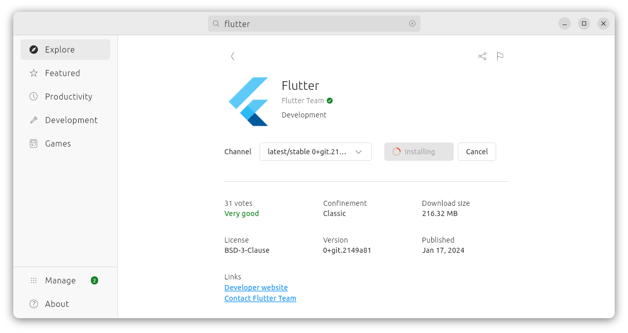 Ubuntu App Centre - Install Flutter
