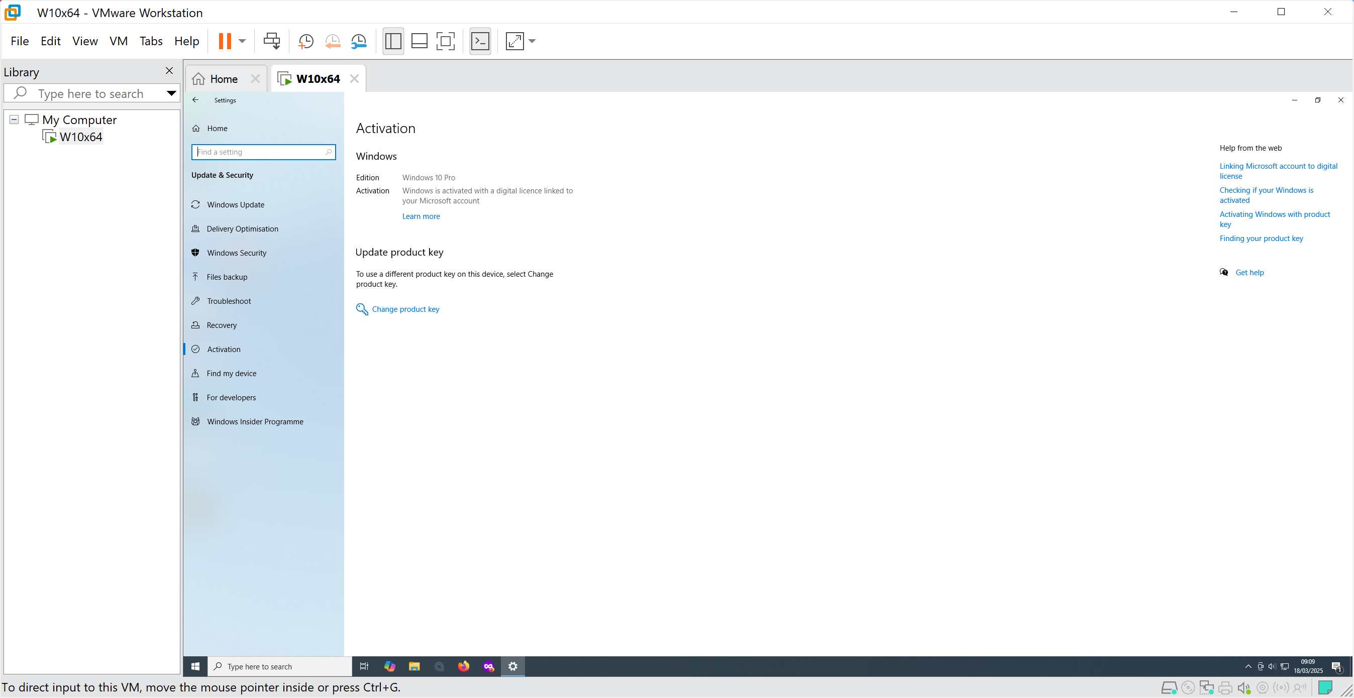 My Windows 10 Intel VM for legacy software - Activated