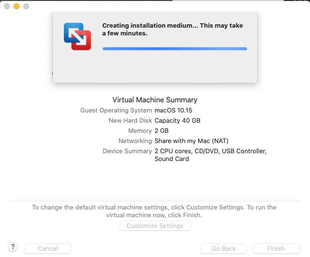 VMware Fusion new virtual machine screen