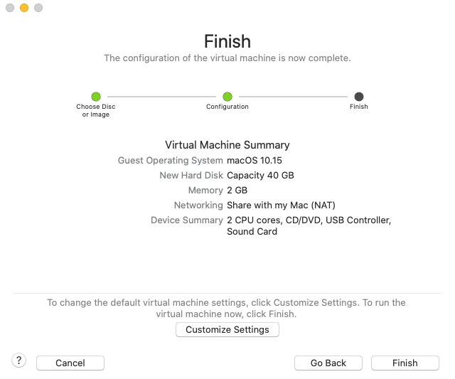 VMware Fusion new virtual machine screen