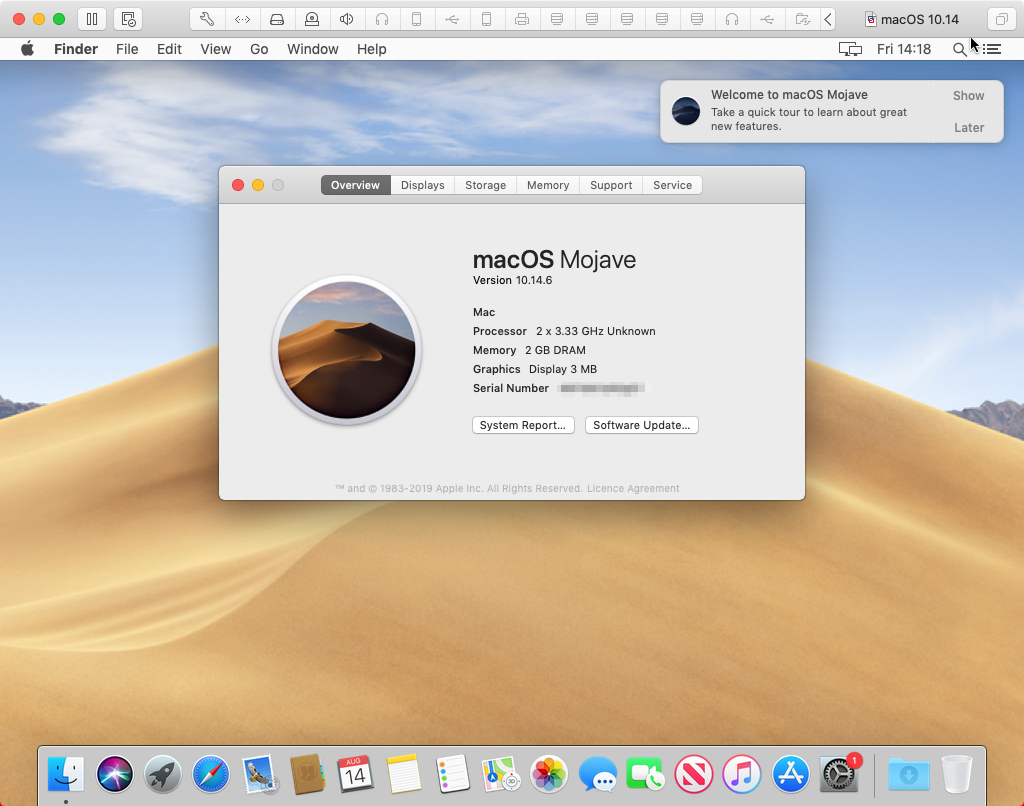 macOS Mojave in VMware Fusion on a Mac