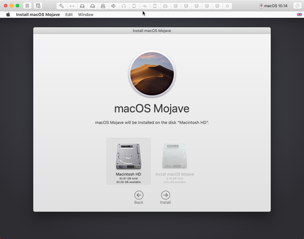 macOS disk selection screen