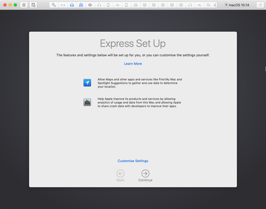 macOS express setup screen