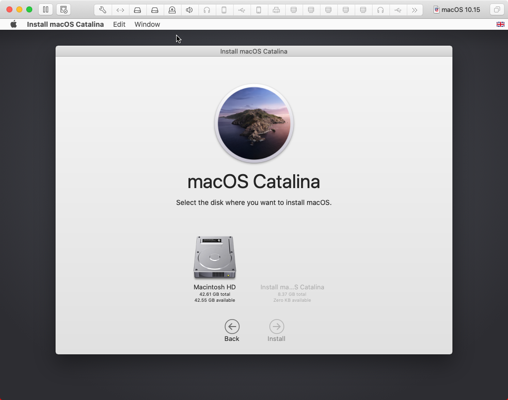macOS disk selection screen