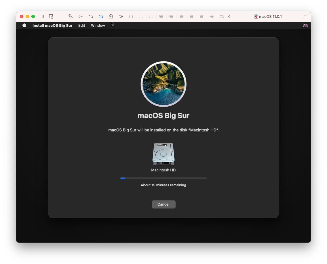 macOS disk installation screen
