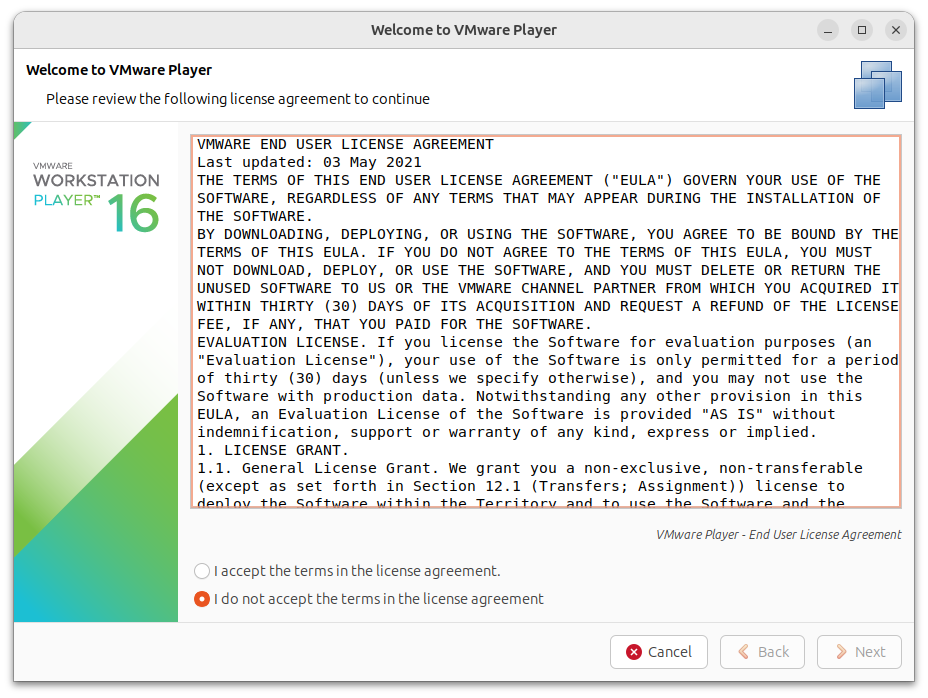 VMware Linux Workstation Player Licence