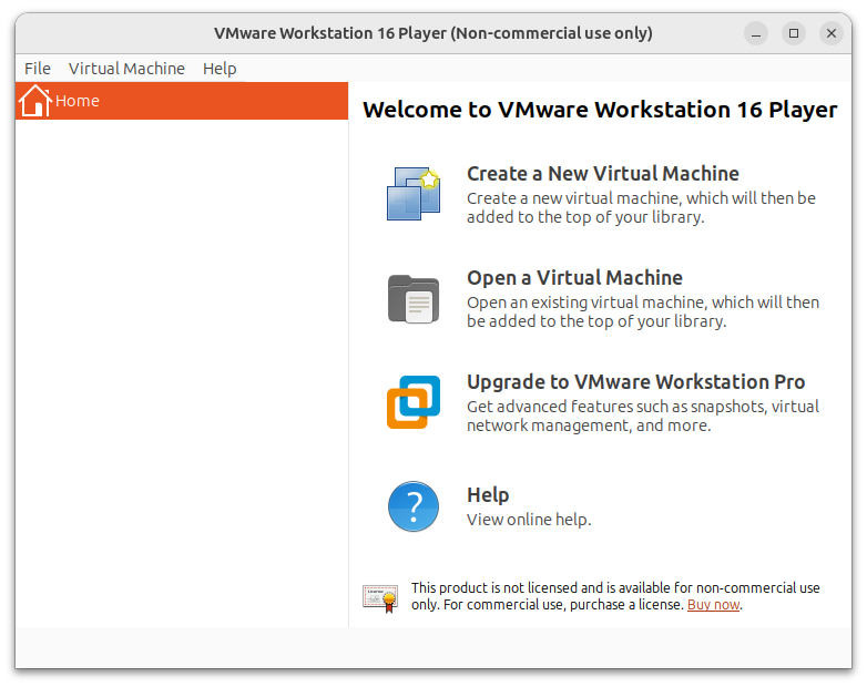 VMware Linux Workstation Player - first run