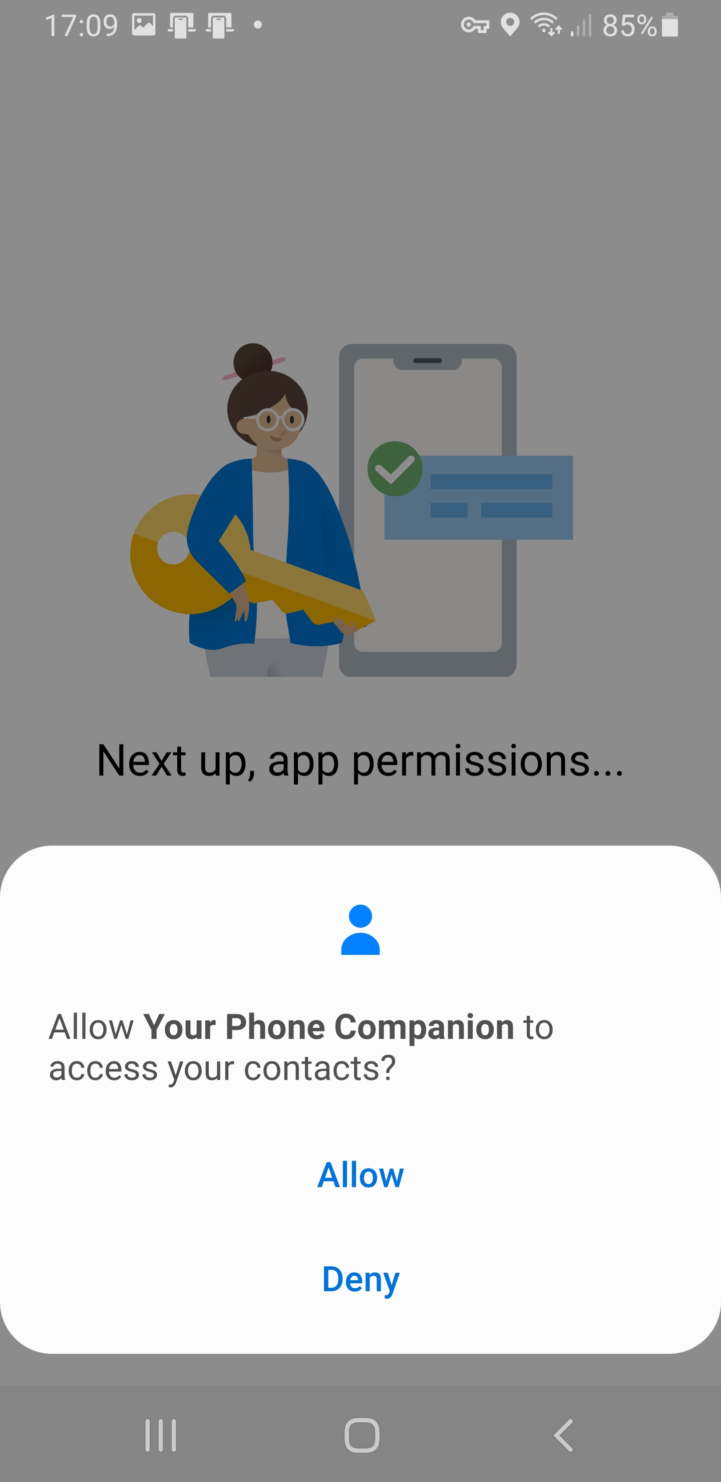 Your Phone companion asks for contacts permissions - Your Phone screenshot