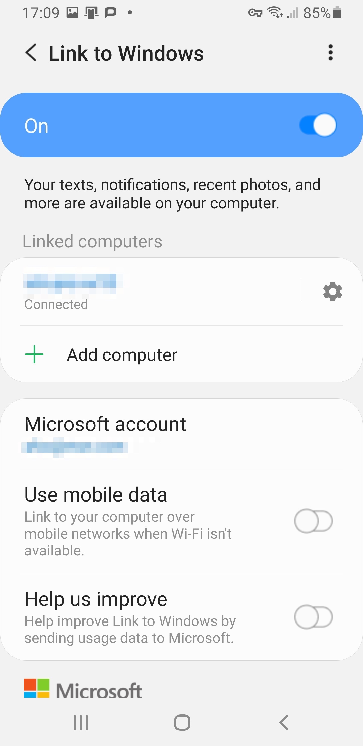 Your Phone is fully connected and permissions enabled - Your Phone screenshot