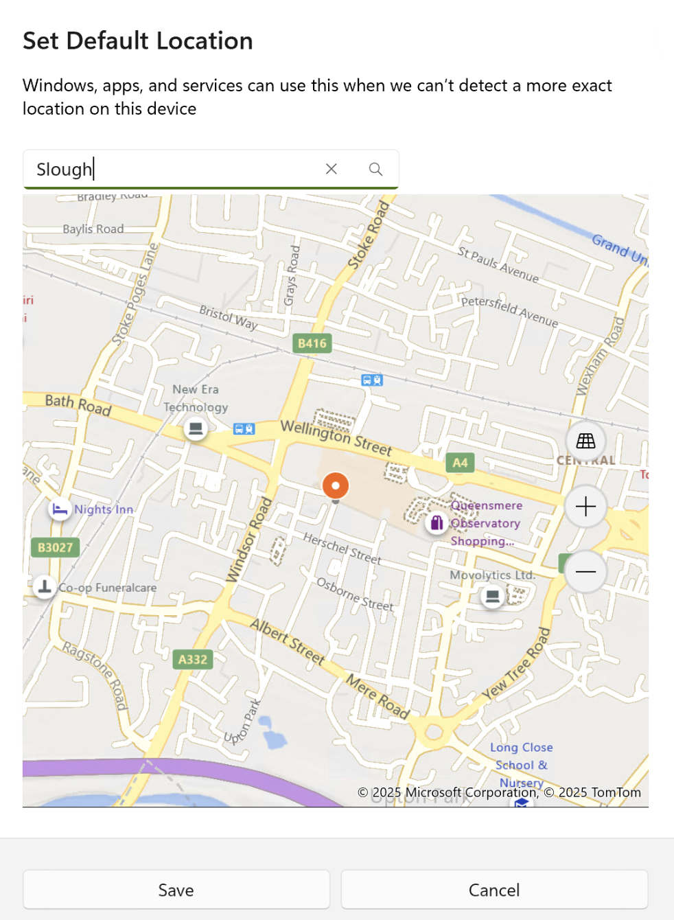 Windows 11 24H2 Default location screenshot