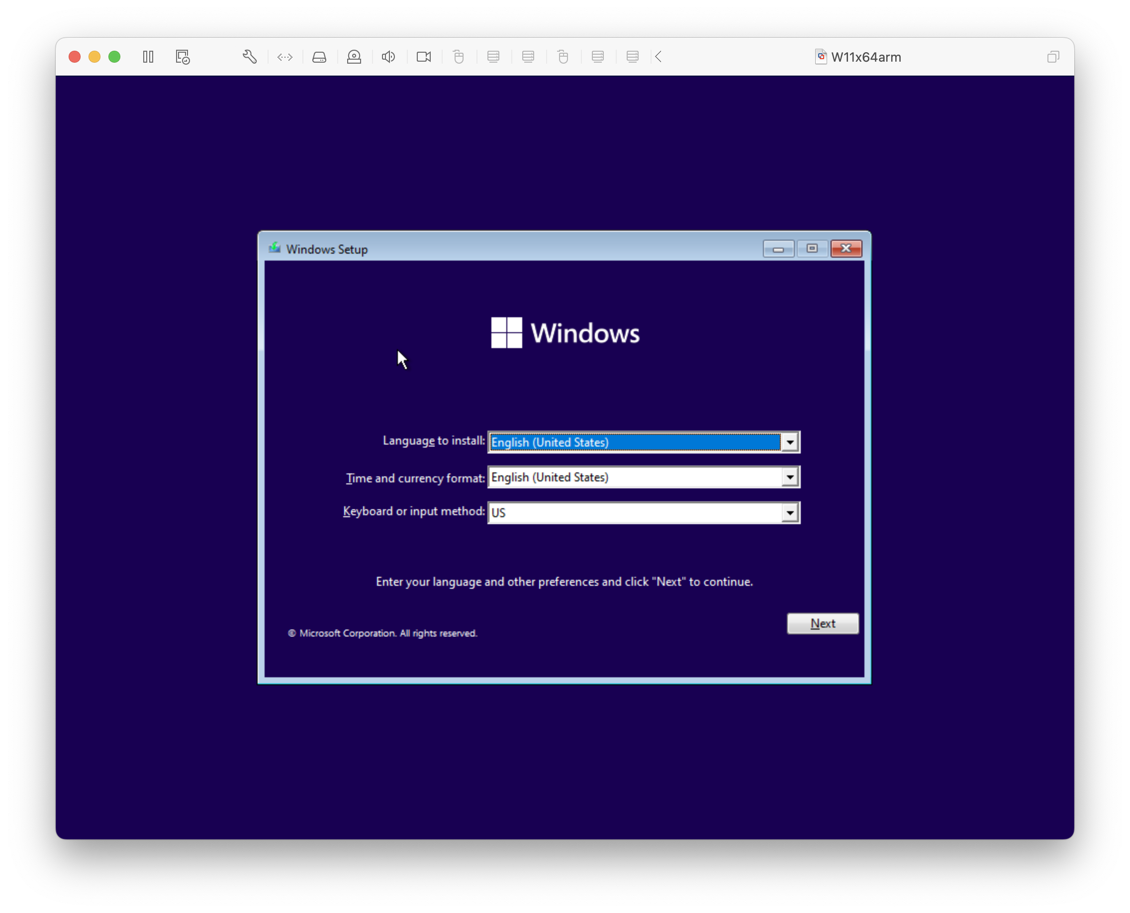 Windows Setup, Language, Time and Keyboard