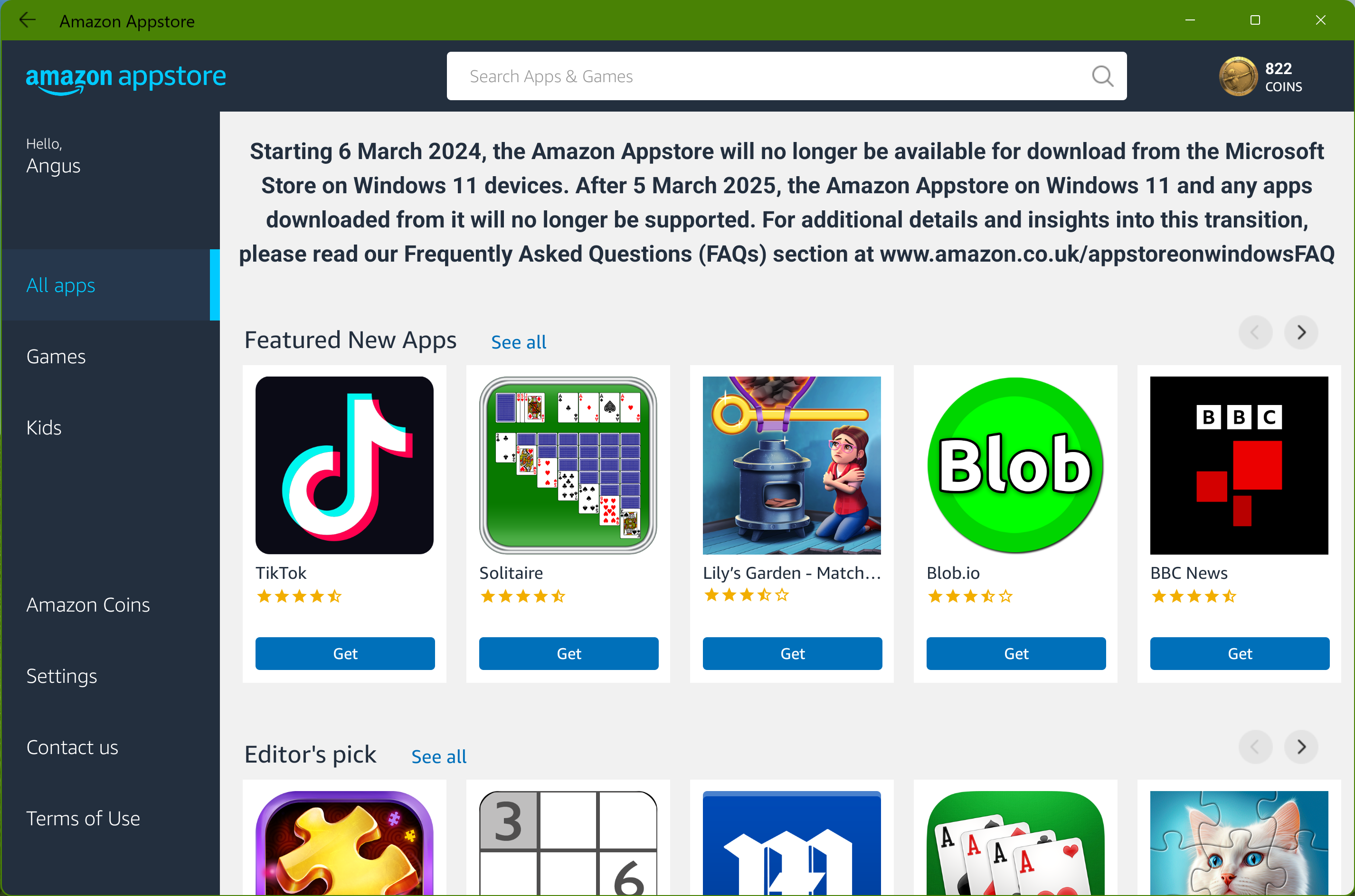 Amazon Appstore on Windows 11